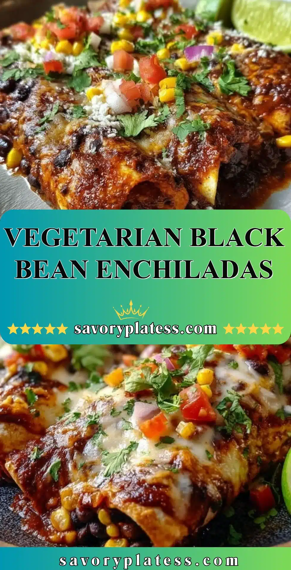 Delicious vegetarian black bean enchiladas topped with cheese and fresh cilantro.
